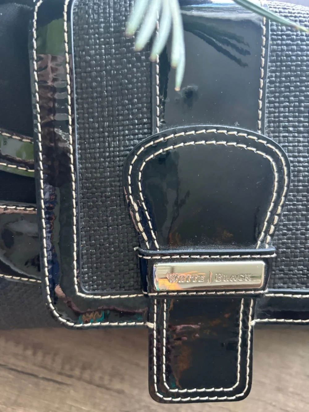 White House Black Market Black Clutch with Patent Trim - Picture 2 of 6